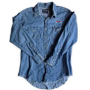 Vintage Wrangler Denim Western Shirt Size 16½/34 Embroidered 100% Cotton